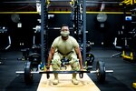 Staff Sgt. Roger Jackson trains for the Army Combat Fitness Test by honing his dead lift skills Nov. 7, 2020, at Fort Lee, Virginia.