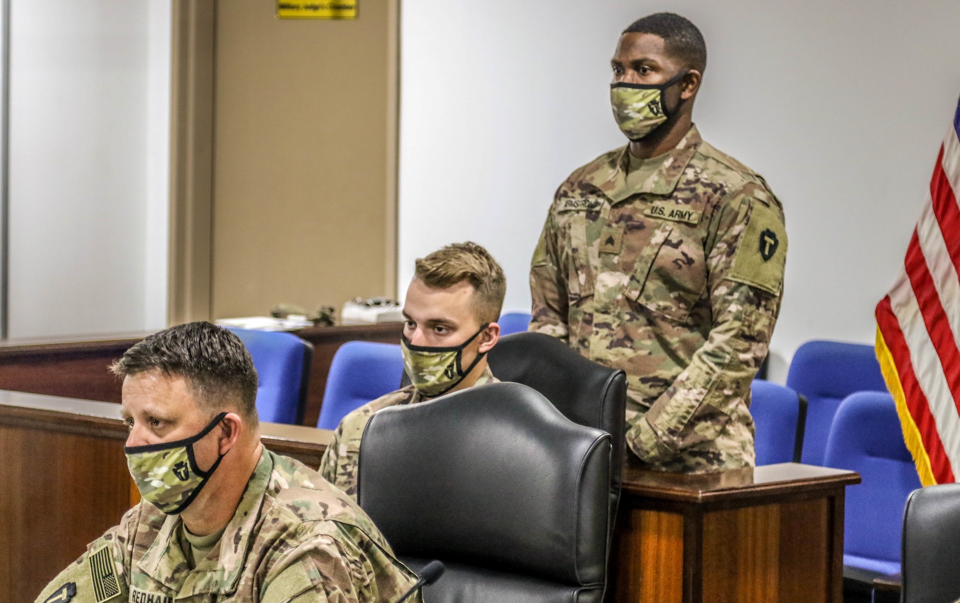 U.S. service members with Task Force Spartan celebrate Thanksgiving with a call from the U.S. president via video teleconference in Southwest Asia on Nov. 27, 2020. Sgt. Lamar Armstrong Jr. of Houston, Texas, said: “He would be proud, my Dad would definitely be proud, he’s prior military. I would tell my friends that I got to interact with the United States President; it was an eye-opening experience.”
