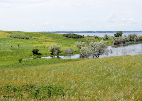 Participants in the Hide Away Bay 5K Race run around the Douglas Creek Recreation Area at Lake Sakakawea in North Dakota, June 20, 2020.