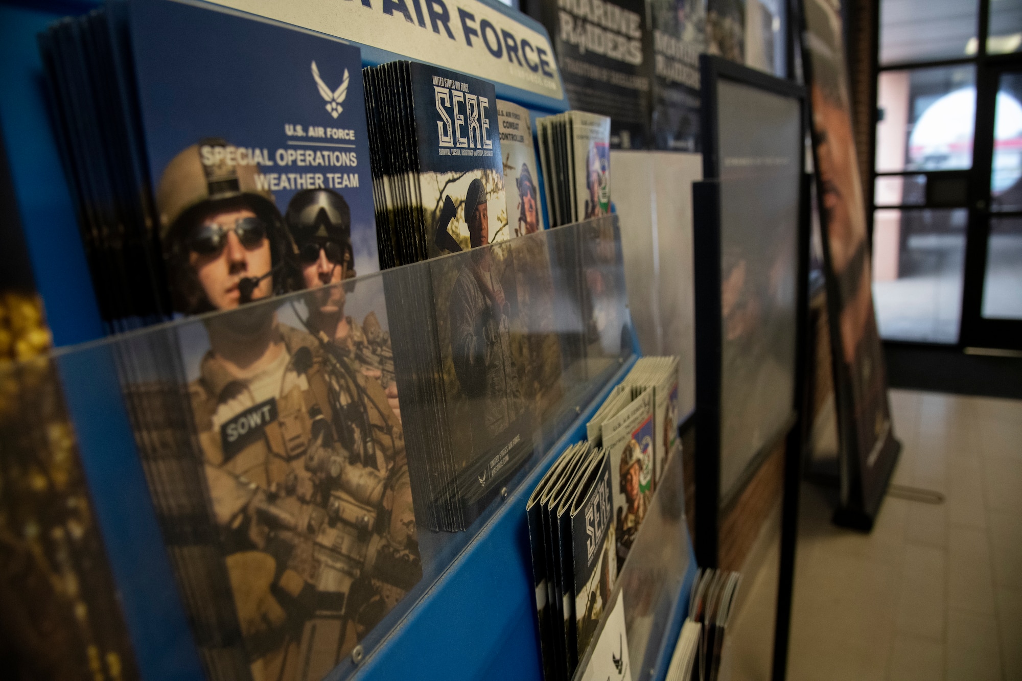 U.S. Air Force literature sits upon rack