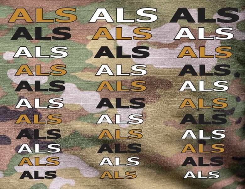 A graphic of different colored text on an operational camouflage pattern.