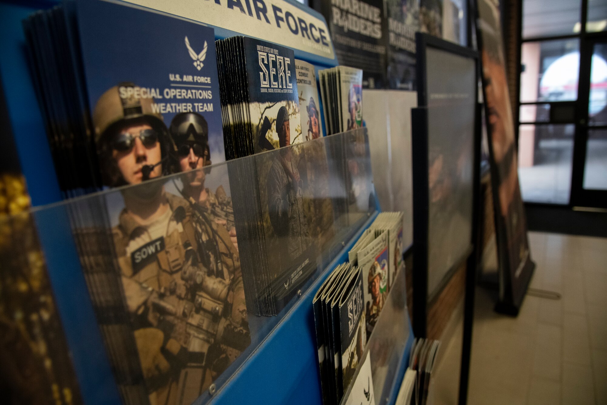 U.S. Air Force literature sits upon rack