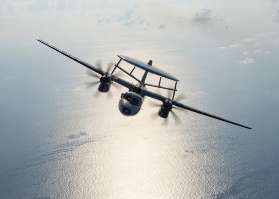 An E-2C Hawkeye patrols the Arabian Sea.