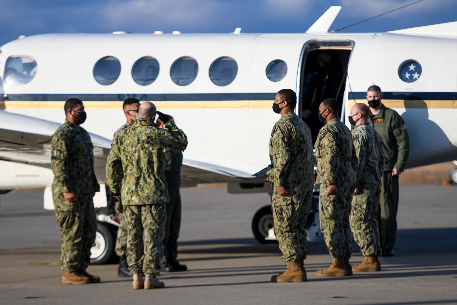 MISAWA, Japan (Dec. 2, 2020) – Commander, U.S. 7th Fleet, Vice Adm. Bill Merz salutes before departing Naval Air Facility (NAF) Misawa. Merz is conducting fleet circulation visits to NAF Atsugi and NAF Misawa with a focus on discussing the U.S. 7th Fleet Warfighting Concepts and engagement with tenant commands and rotational deployers. U.S. 7th Fleet conducts forward-deployed naval operations in support of U.S. national interests in the Indo-Pacific area of operations. As the U.S. Navy's largest numbered fleet, 7th Fleet interacts with 35 other maritime nations to build partnerships that foster maritime security, promote stability, and prevent conflict.