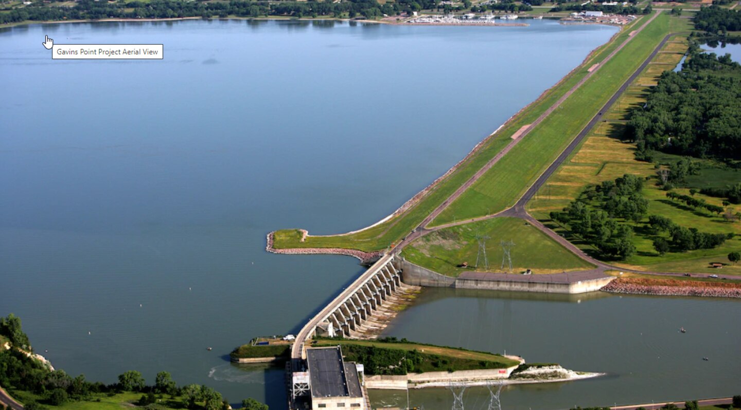 Aerial view of Aerial view of Gavins Point Dam and Lewis and Clark Lake.  and Lewis and Clark Lake.