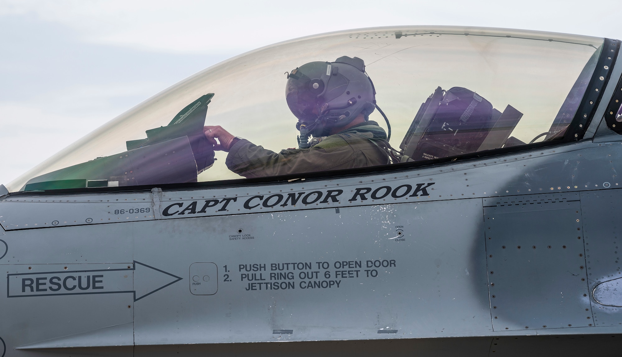 An F-16 Fighting Falcon, assigned to the 121st Fighter Squadron at Joint Base Andrews, Maryland, prepares for take off at Dover Air Force Base, Delaware, Nov. 25, 2020. The aircraft stopped at Dover Air Force Base during routine flight training operations. The base prioritizes providing unrivaled installation support for mission partners, transit aircraft and neighboring installations. (U.S. Air Force photo by Senior Airman Christopher Quail)