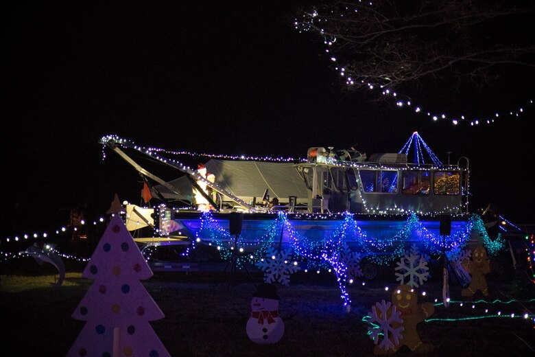 A vehicle at ERDC covered in holiday lights.