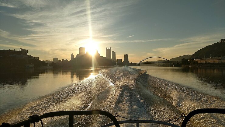 The headwaters of the Ohio River in Pittsburgh, Pennsylvania.