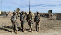 Army Space Support Team 2 Soldiers stand in front of their downrange shelter for the U.S. Army’s Warfighter field training exercise at Fort Carson, Colorado, Nov. 3-13, where they provided space capabilities for the 4th Infantry Division. The ARSST is assigned to 2nd Space Company, 1st Space Battalion, 1st Space Brigade, U.S. Army Space and Missile Defense Command. (U.S. Army photo)