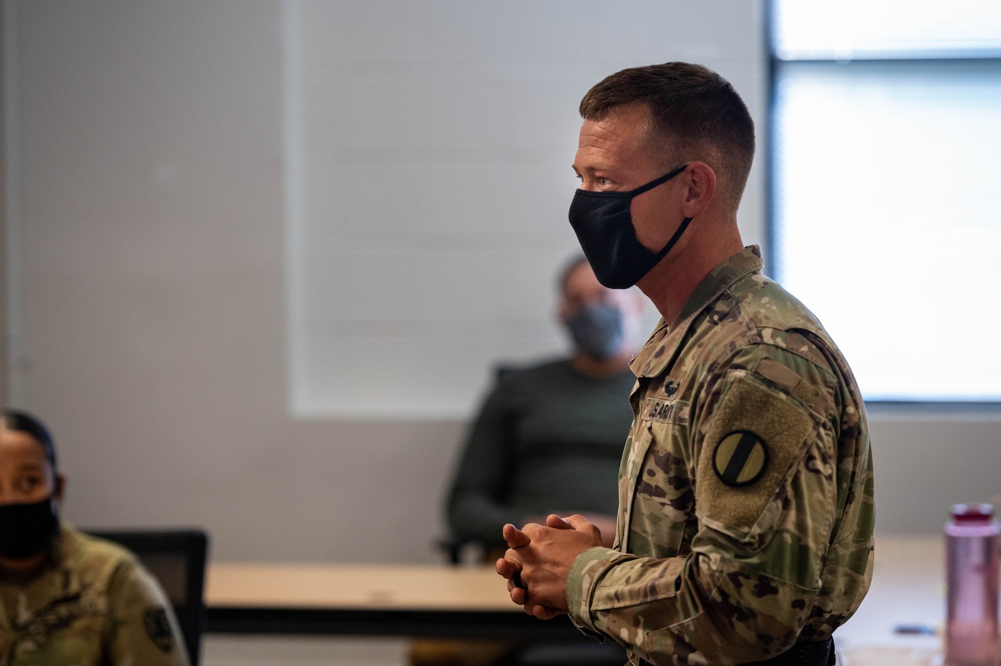 A Soldier speaks to students of a Master Resilience Training class.