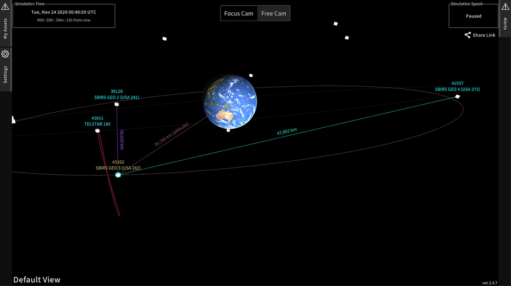 Space Cockpit is a situational awareness tool that allows satellite operators to visualize the satellites they control in a real-time, video game-like application. (U.S. Space Force graphic)
