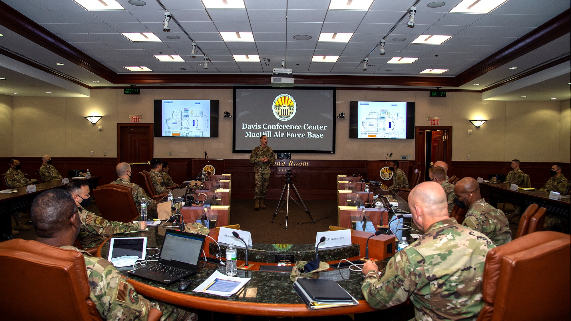 U.S. Air Force Col. Benjamin Jonsson, the 6th Air Refueling Wing Commander, addresses Air Mobility Command (AMC) Phoenix Cyber 2020 attendees at MacDill Air Force Base, Fla., Dec. 2, 2020.