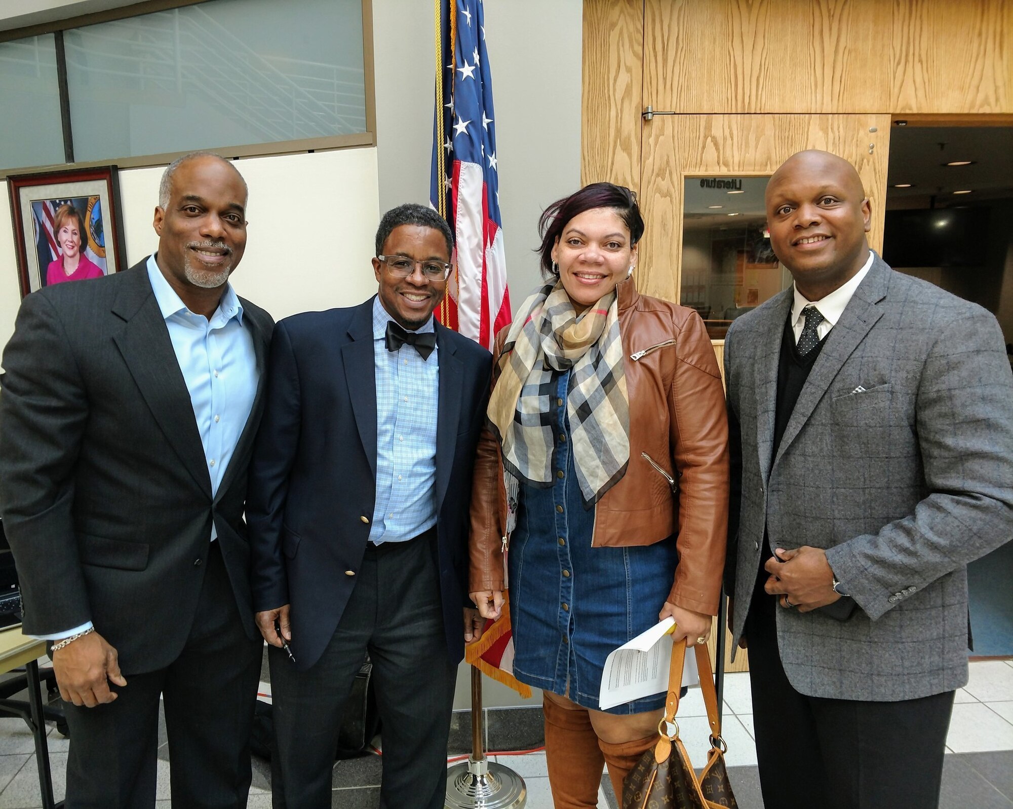 (Right) Master Sgt. Robert Perry, 175th Force Support Squadron training manager, stands next to members of the Prince William County NAACP, Economic Development Committee Mar. 23, 2019, during the annual Financial Literacy Symposium in Woodbridge, Va.