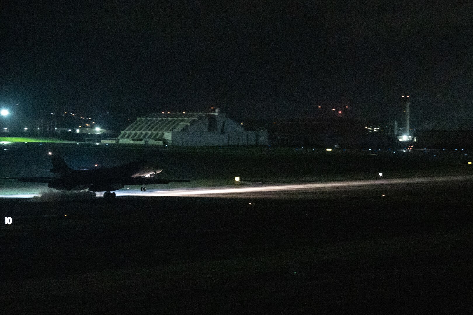 A U.S. Air Force B-1B Lancer from Ellsworth Air Force Base, S.D., lands on the flightline at Andersen Air Force Base, Guam, for Bomber Task Force operations Dec. 12, 2020. BTF supports Pacific Air Forces’ strategic deterrence mission and its commitment to the security and stability of the Indo-Pacific region. (U.S. Air Force photo by Senior Airman Tristan Day)