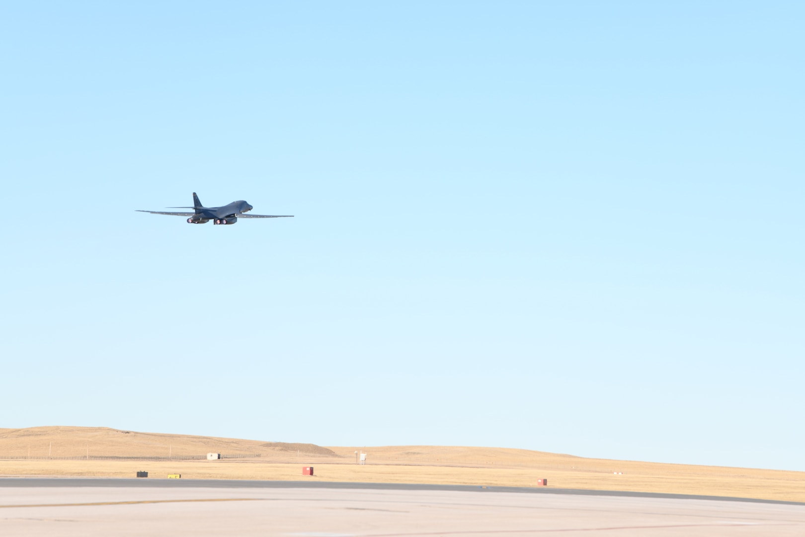 A U.S. Air Force B-1B Lancer assigned to the 28th Bomb Wing launches in support of a Bomber Task Force deployment from Ellsworth Air Force Base, S.D., Dec. 4, 2020. The dynamic force employment model empowers a small but agile footprint of maintenance personnel to generate airpower at locations across the globe. (U.S. Air Force photo by Staff Sgt. Nicolas Z. Erwin)