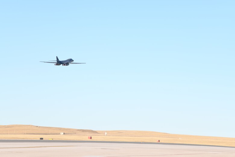 A U.S. Air Force B-1B Lancer assigned to the 28th Bomb Wing launches in support of a Bomber Task Force deployment from Ellsworth Air Force Base, S.D., Dec. 4, 2020. The dynamic force employment model empowers a small but agile footprint of maintenance personnel to generate airpower at locations across the globe. (U.S. Air Force photo by Staff Sgt. Nicolas Z. Erwin)