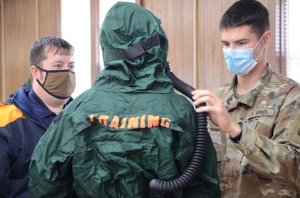 Soldiers and Airmen assigned to the Virginia National Guard’s Richmond-based 34th Chemical, Biological, Radiological, Nuclear, Explosive Enhanced Response Force Package, or CERFP, learn to use emergency response equipment during CERFP University Dec. 3, 2020, at the State Military Reservation in Virginia Beach, Virginia.