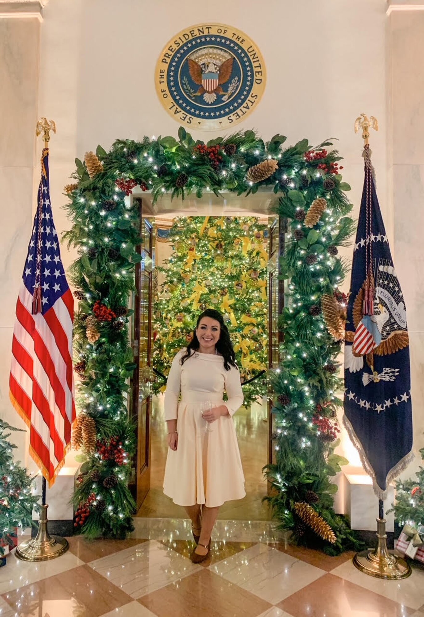 After Brittany Hollander, the wife of Tech. Sgt. Kevin Hollander, a 311th Recruiting Squadron enlisted accessions recruiter, helped decorate the White House for Christmas, she attended a reception there Nov. 30, 2020.