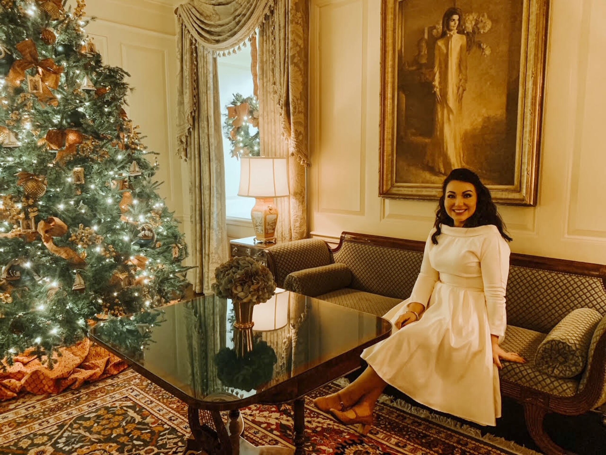 Brittany Hollander, the wife of Tech. Sgt. Kevin Hollander, a 311th Recruiting Squadron enlisted accessions recruiter, poses for a photo at the White House after a reception Nov. 30, 2020.