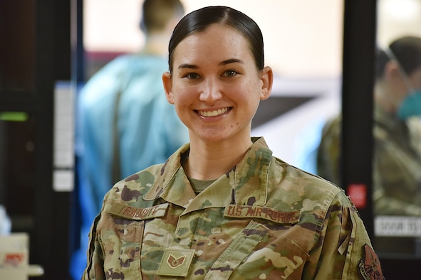 Sgt. Whitney Rabbitt, 341st Operational Medical Readiness Squadron NCO in charge of community health, poses for a photo Dec. 3, 2020, at Malmstrom Air Force Base, Mont. Rabbitt and her team are responsible for testing military personnel for COVID-19 and conducting interviews for contact tracing. (U.S. Air Force photo by Senior Airman Daniel Brosam)