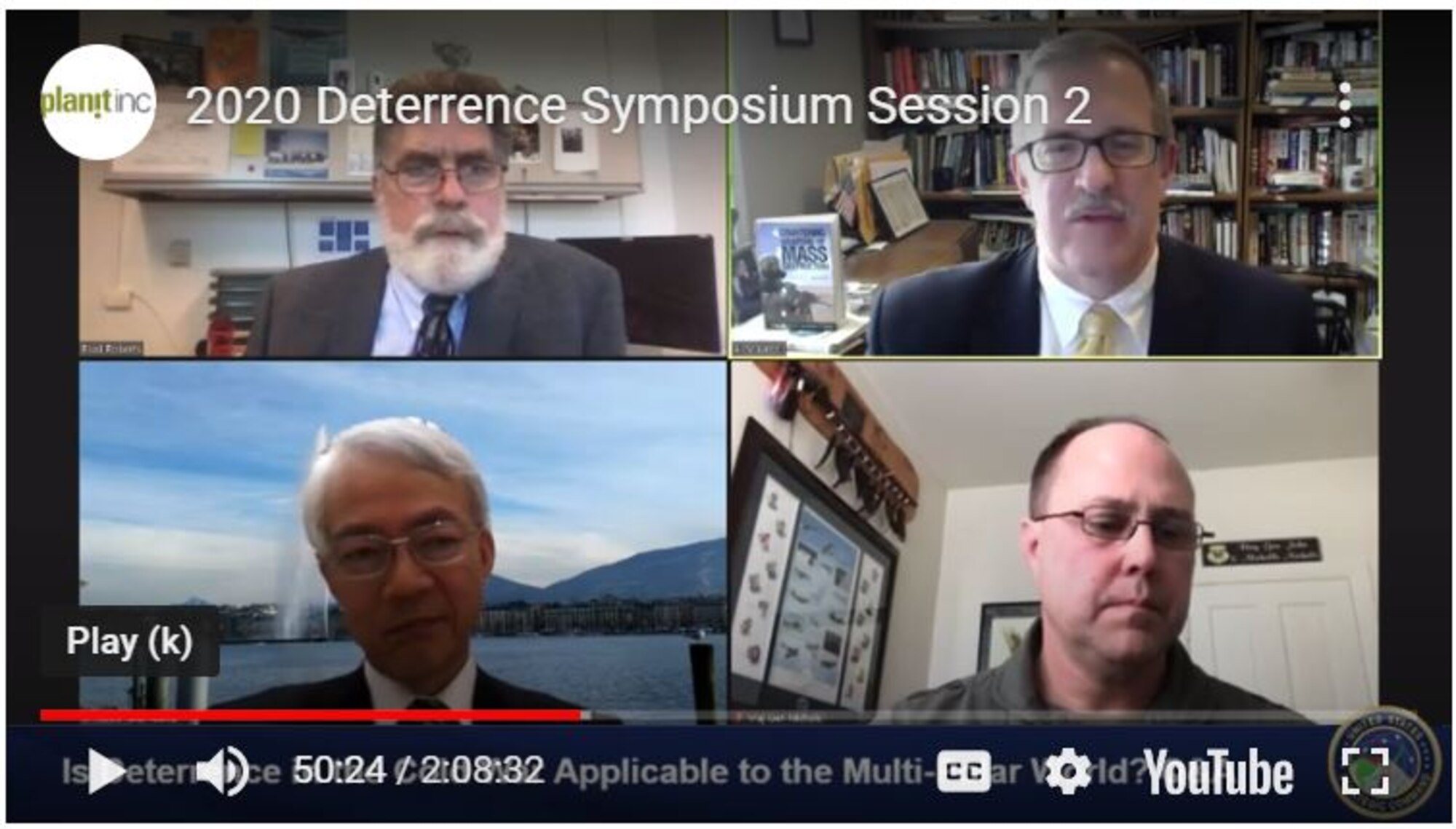 Al Mauroni (top right), director of the Air Force Center for Strategic Deterrence Studies at Air University, provided his perspective on deterrence education during the U.S. Strategic Command Deterrence Symposium held virtually in November. Mauroni took part in the session titled “Is Deterrence in the Cold War Applicable to the Multi-polar World.”