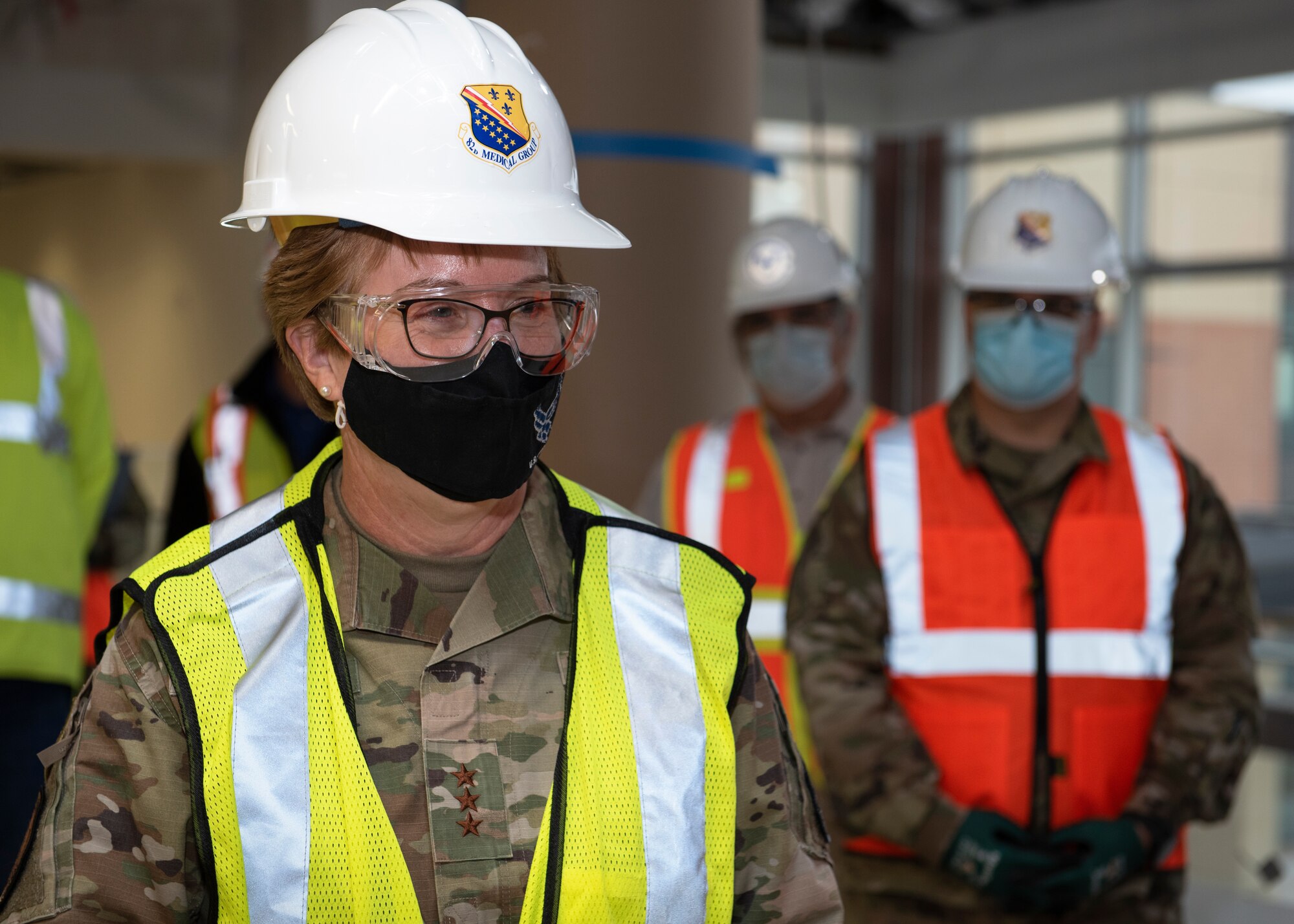 Lt. Gen. Dorothy Hogg, Air Force Surgeon General, tours the construction of the new medical facility at Sheppard Air Force Base, Texas, Dec. 2, 2020. The new treatment facility will help the 82nd Medical Group stay on the cutting edge of medical care and allow Sheppard AFB beneficiaries to continue to receive the best medical care and be ready for anything in the years to come.(U.S. Air Force photo by Senior Airman Pedro Tenorio)
