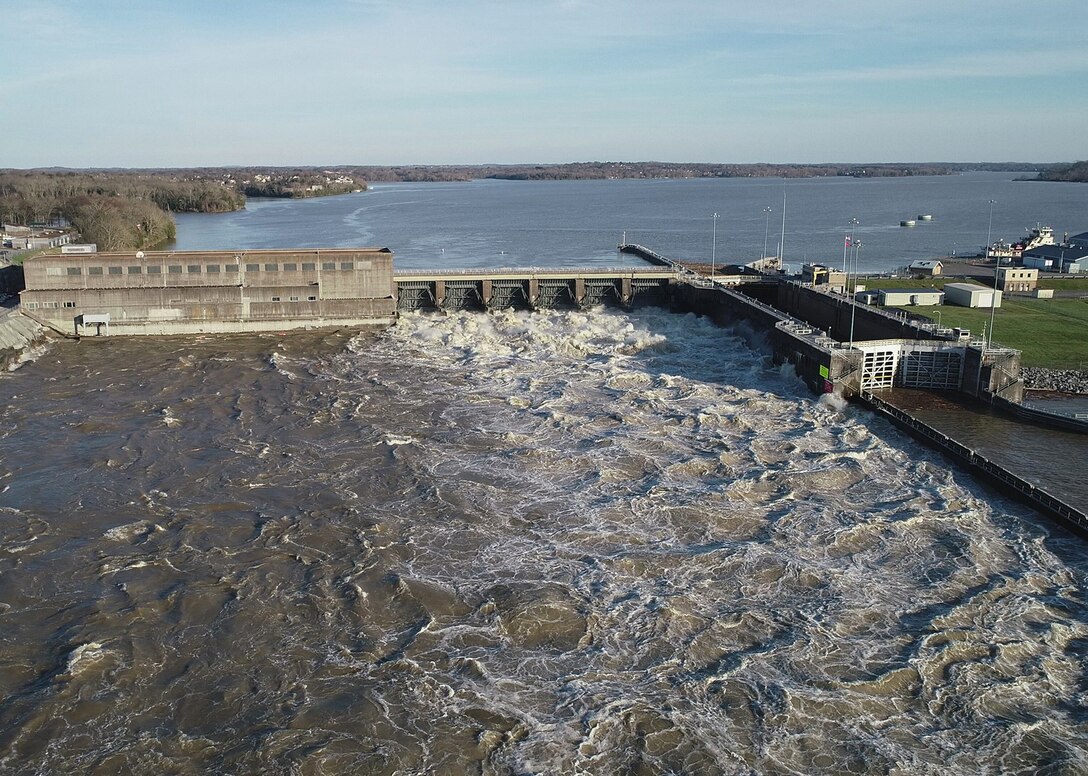 This is Old Hickory Dam and Lake in Old Hickory, Tennessee, during a high-water event March 11, 2019. The U.S. Army Corps of Engineers Nashville District announces that the Great Lakes and Ohio River Division in Cincinnati, Ohio, has approved the Old Hickory Lake Shoreline Management Plan. (USACE Photo by Mark Rankin)