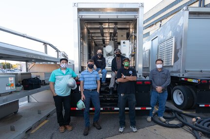 Code 2310.5 Lead Nuclear Engineer Brandon Waltemyer, Code 2310.5 Nuclear Engineer John Fraser, Shop 56 Work Leader Charlie Minnick, Jr., Shop 56 Work Leader London Hatten, Shop 56 Supervisor Chris Brown, and Shop 56 Zone Manager John Wade. This team of shipyard employees helped bring new freeze seal trailers to America's Shipyard.