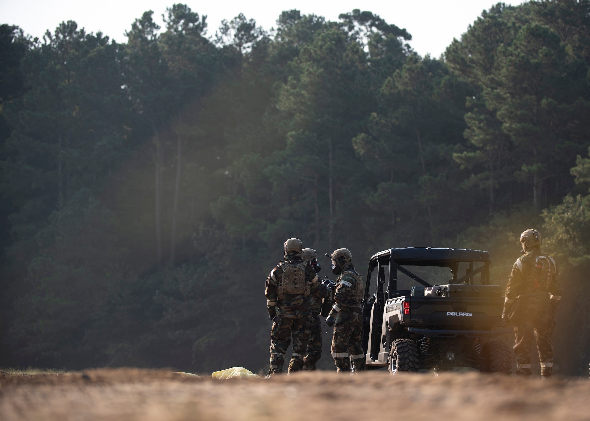 Explosive Ordnance Disposal Airmen from the 4th Civil Engineer Squadron conduct a chemical operation training exercise at Seymour Johnson Air Force Base, North Carolina, August 27, 2020.