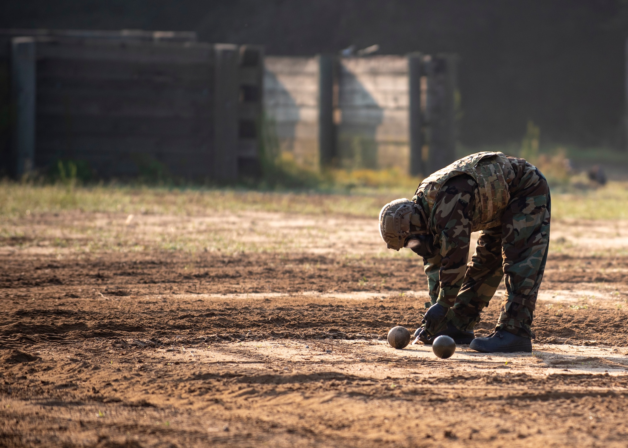 Staff Sgt. Ross Dagerstrom, 4th Civil Engineer Squadron Explosive Ordnance Disposal apprentice, conducts a test during a chemical operation training exercise at Seymour Johnson Air Force Base, North Carolina, August 27, 2020.