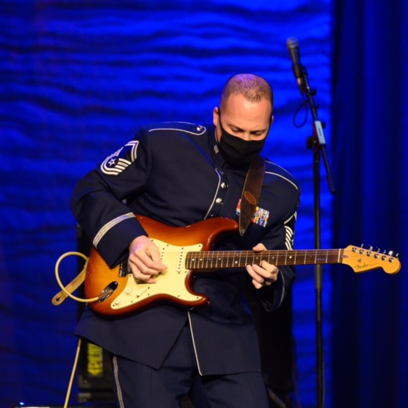 Senior Master Sgt. Matt Ascione performs with Max Impact on the special virtual live Veteran’s Day Concert at the MGM Hotel.