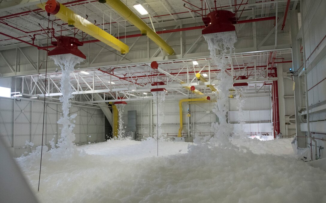 Photo of foam filling the inside of a hangar