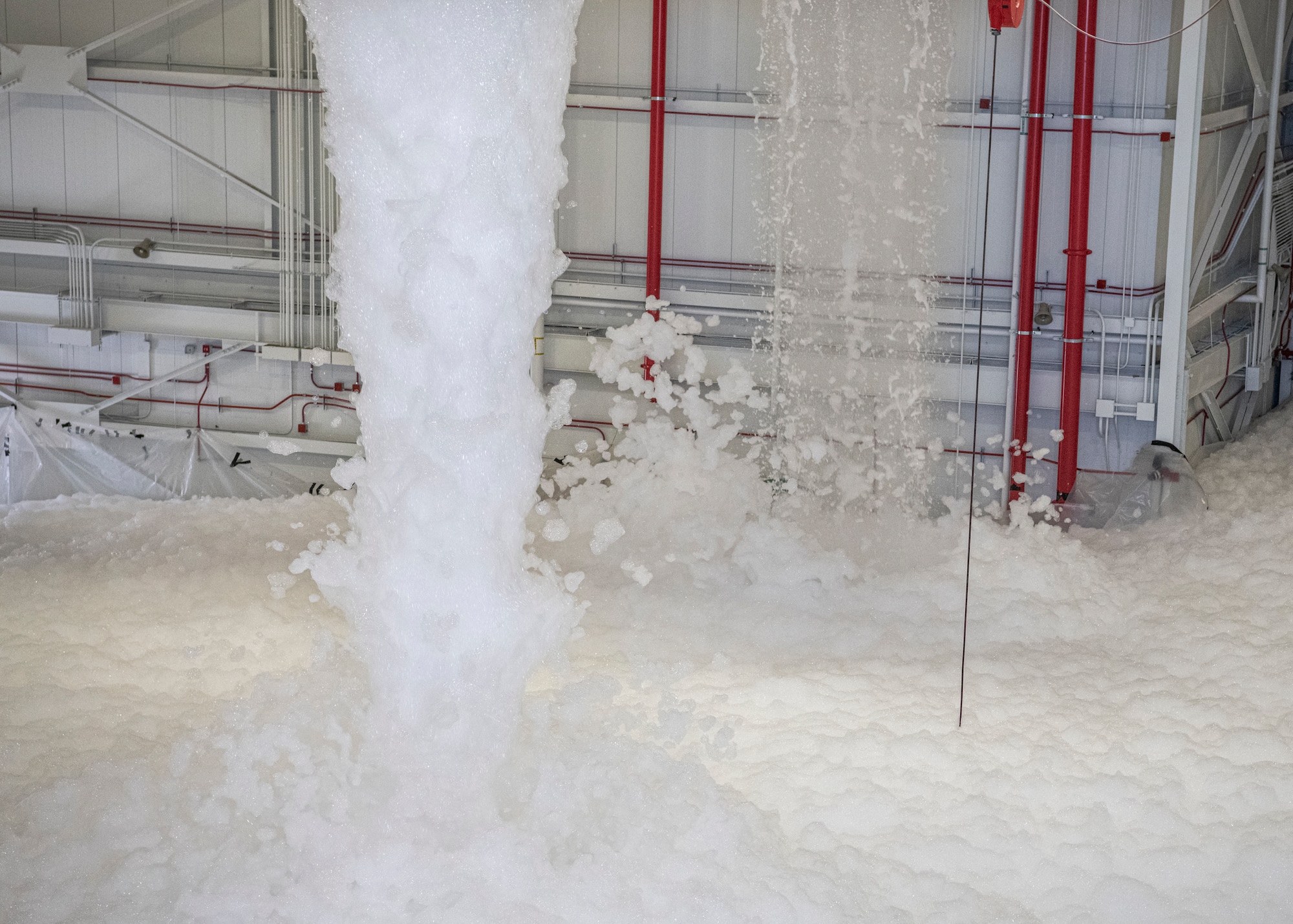 Photo of foam filling the inside of a hangar