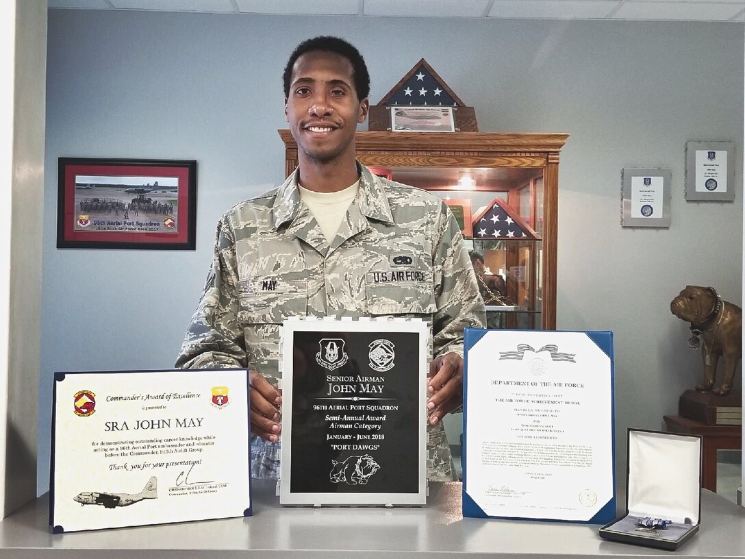 In Aug. 2012, Senior Airman John May joined the Air Force Reserve at Little Rock Air Force Base as a Traditional Reservist working at first with the maintenance squadron and then with the 96th Aerial Port Squadron. He was training for his first deployment with the unit when he was diagnosed with a rare cancer called alveolar rhabdomyosarcoma in April 2018. (courtesy photo)