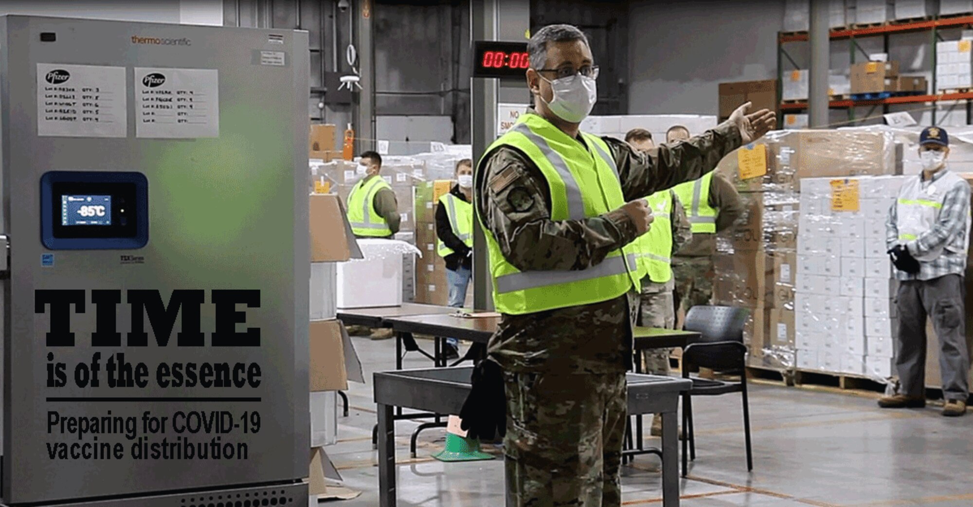 Ohio Air National Guard Senior Master Sgt. Gregory Sprowls explains the process of receiving and repacking COVID-19 vaccines. Sprowls, an air transportation specialist with the 121st Air Refueling Wing in Columbus, Ohio, said his military skills have helped in working with partners from the Ohio Department of Health to develop the logistics plan for the vaccines the state will soon have at its Receive, Store and Stage warehouse.