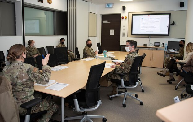 Medical and non-medical subject matter experts from the 52nd Fighter Wing came together for a table-top exercise regarding the COVID-19 vaccine at Spangdahlem Air Base, Germany, Dec. 1, 2020. This table-top exercise allowed specialists to discuss strategies for vaccine disbursal, and to gain different ideas and perspectives. (U.S. Air Force photo by Senior Airman Melody W. Howley)