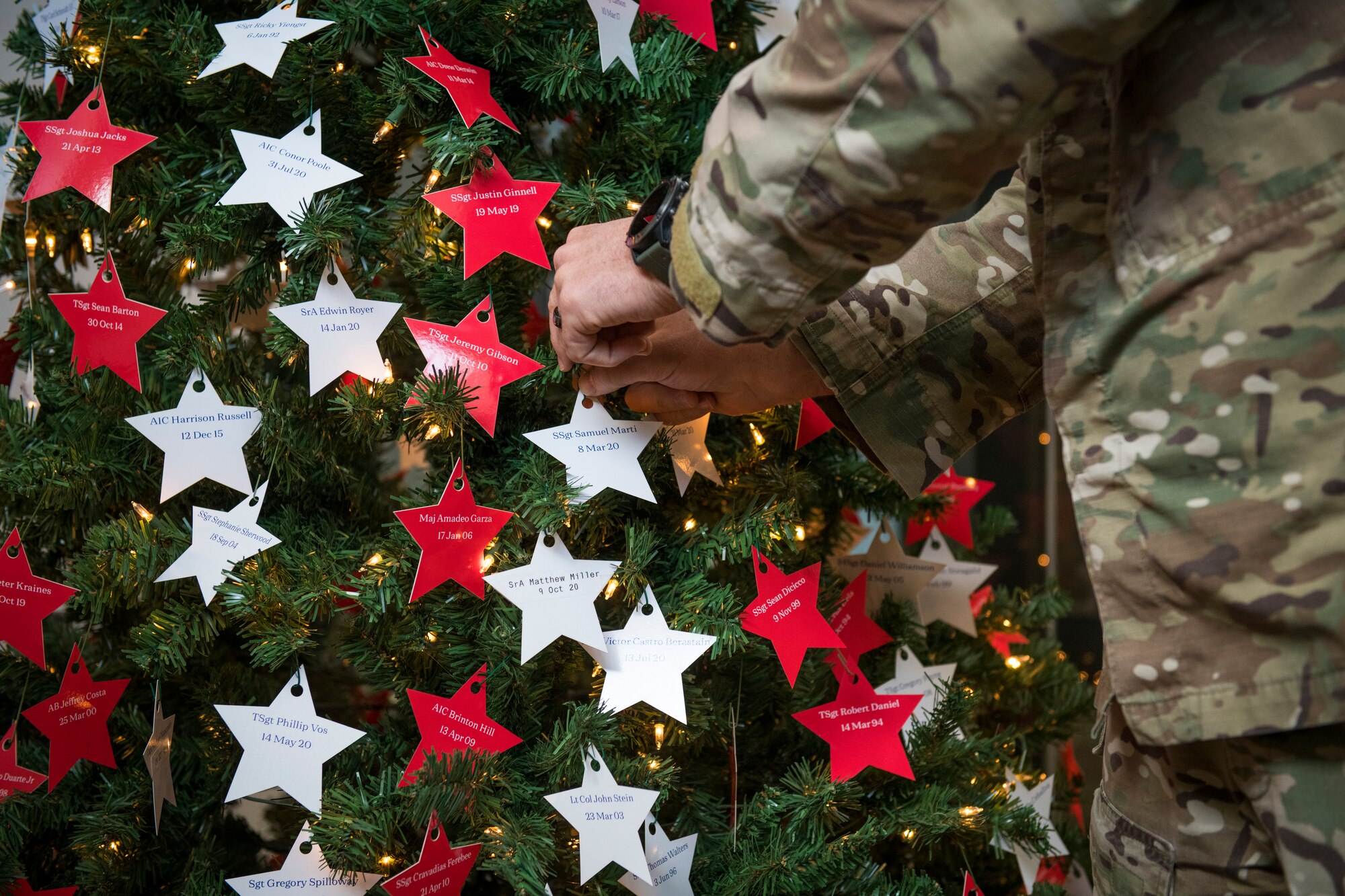 U.S. Air Force Col. Matthew Allen, commander of the 24th Special Operations Wing, places a star on an Honor Tree