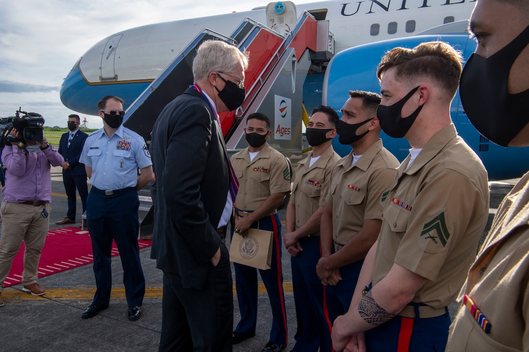 Acting Defense Secretary Chris Miller meets with service members.