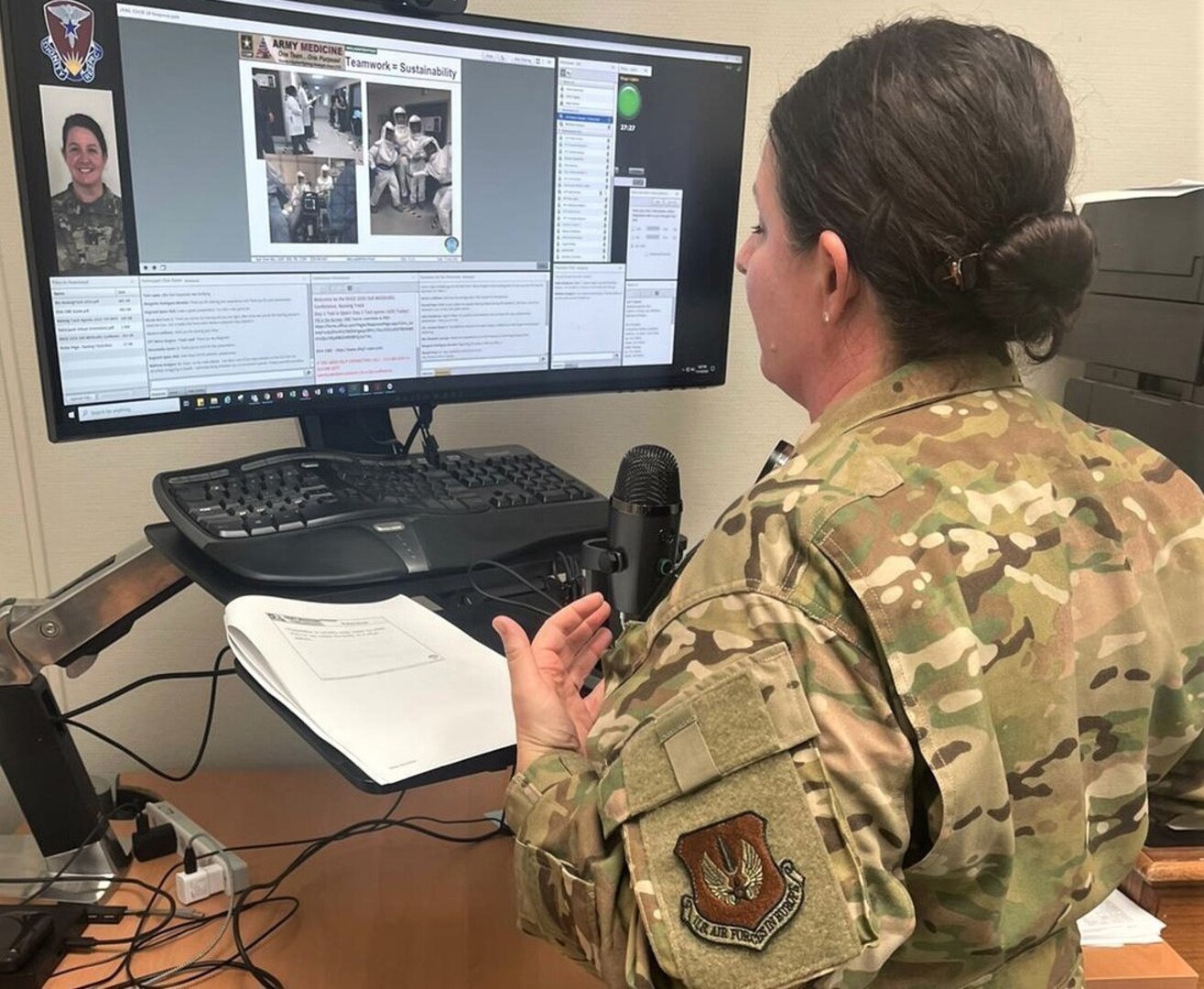 U.S. Air Force Maj. April Oliver, chief nurse in charge of the Landstuhl Regional Medical Center ICU, gives a presentation on intensive care nursing during the fall Regional Health Command Europe Medical Surgical virtual training conference held in late November.