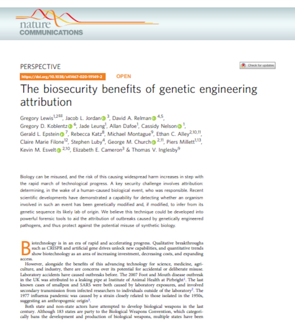 The biosecurity benefits of genetic engineering attribution