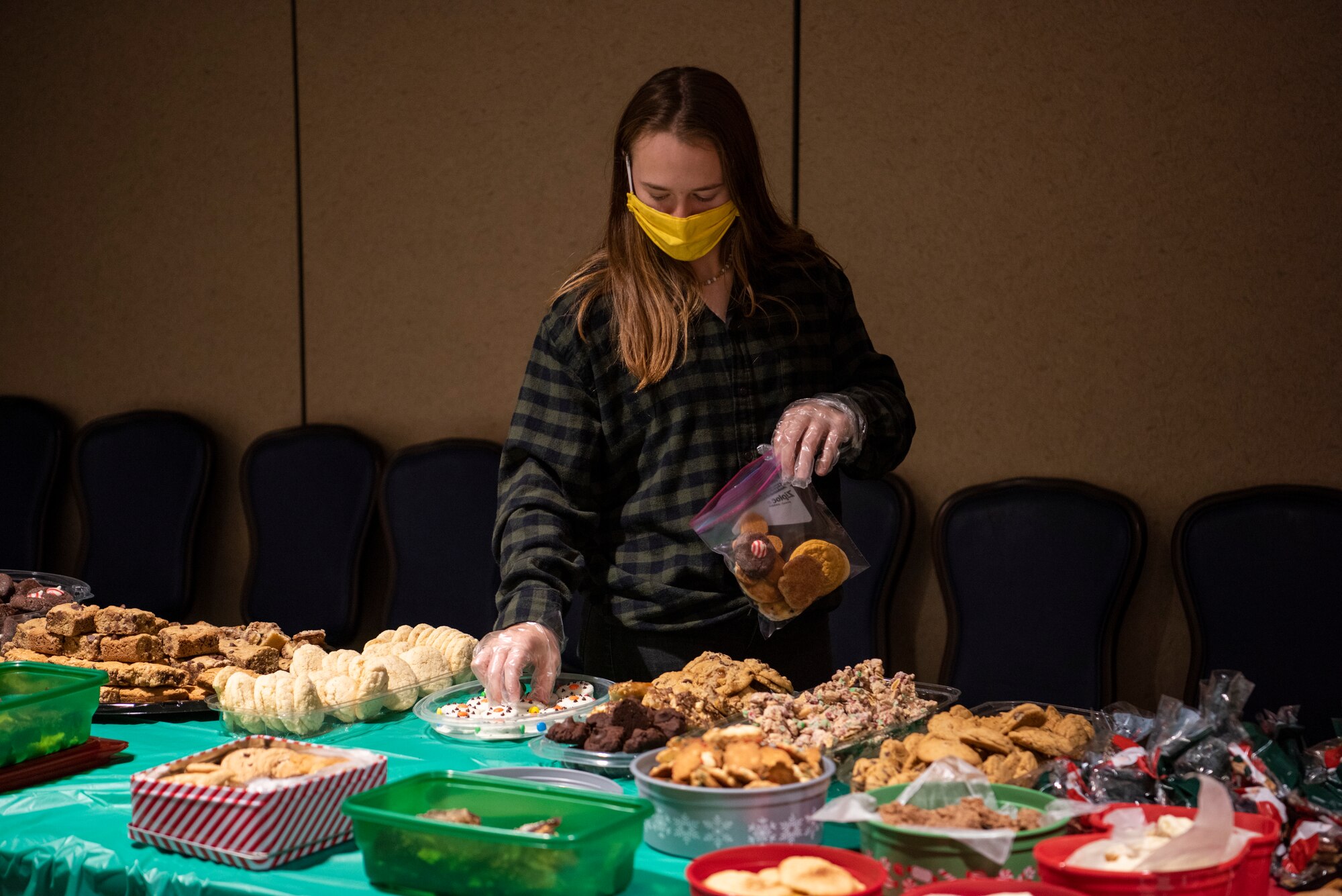 The Seymour Johnson Air Force Base Officer and Civilian Spouses Club conducted an annual Airmen Cookie Drive to benefit Airmen residing in the dorms.