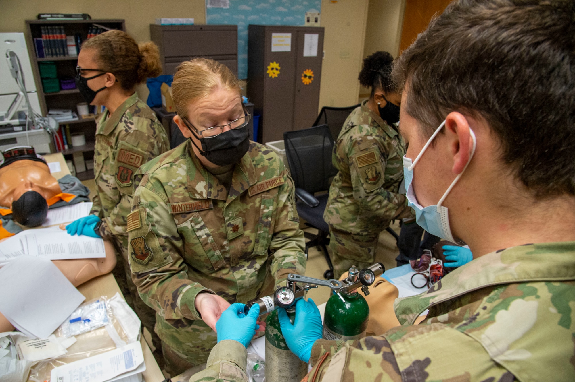 Members of the 6th Medical Group participate in a nursing skill fair at MacDill Air Force Base, Fla., Dec. 7, 2020.