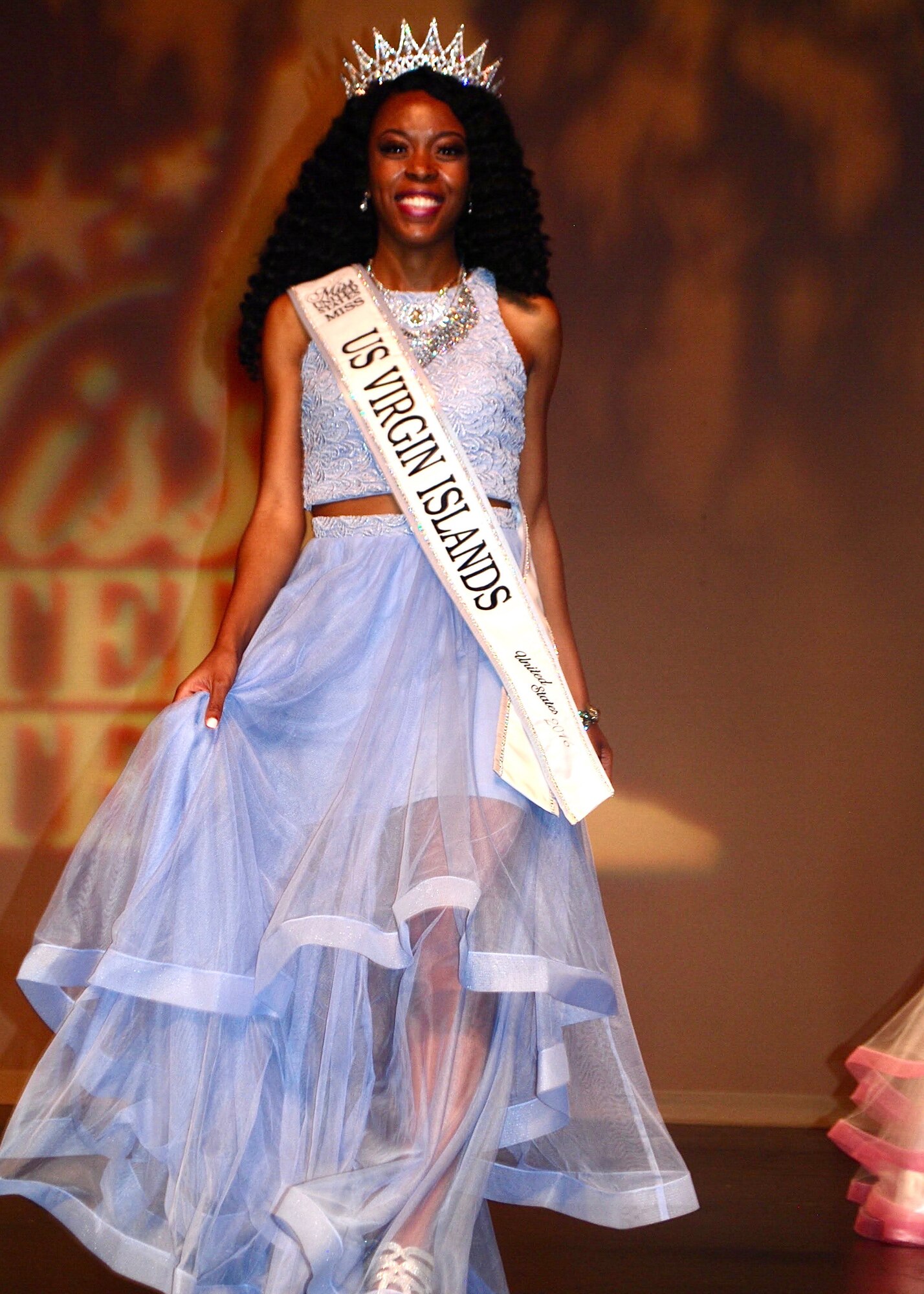 Airman First Class Taquara Felix takes the runway after being crowned Miss U.S. Virgin Islands in 2016. Felix transitioned from pageant life to the Air Force Reserve to fulfill her dream of working in the medical field. (Courtesy Photo)