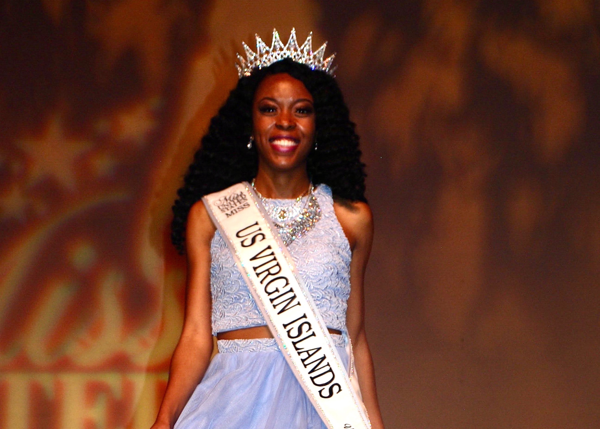 Airman First Class Taquara Felix takes the runway after being crowned Miss U.S. Virgin Islands in 2016. Felix transitioned from pageant life to the Air Force Reserve to fulfill her dream of working in the medical field. (Courtesy Photo)