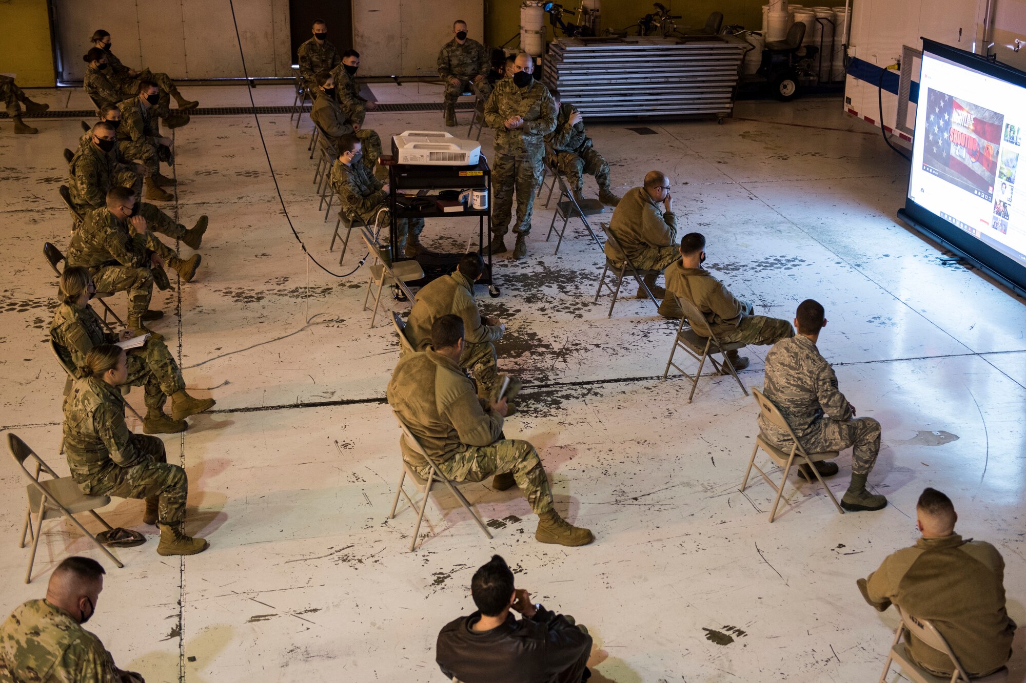 Master Sgt. Glen Macher provides training to Airmen who are scheduled to deploy next year during the 167th Airlift Wing’s December unit training assembly, Dec. 5, 2020. Deployment and medical readiness tasks were prioritized and Airmen were encouraged to find alternative ways to complete other requirements to limit the number of Airmen on base during the UTA weekend.