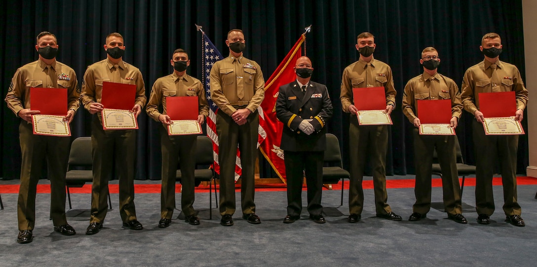 Deputy Chief Sean Egan, presented the Marines a Certificate of Appreciation for their heroic actions on Nov. 7 when they helped save a woman’s life who was struck by a vehicle outside their post.