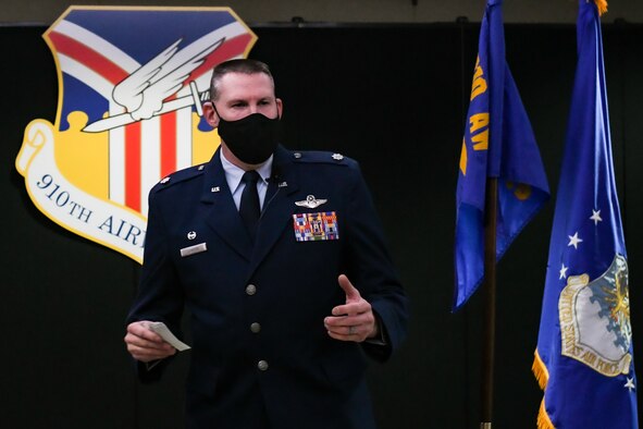 Lt. Col. Scott Lawson assumed command of the 910th Operations Group during an assumption of command ceremony held in Youngstown Air Reserve Station’s community activity center, Dec. 6, 2020.