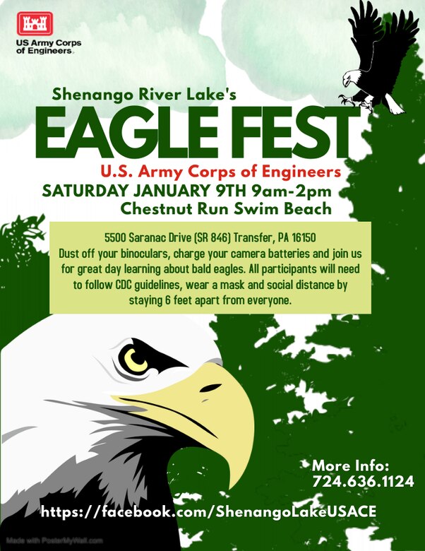 The U.S. Army Corps of Engineers Pittsburgh District will host its first annual Eagle Fest at Shenango River Lake.