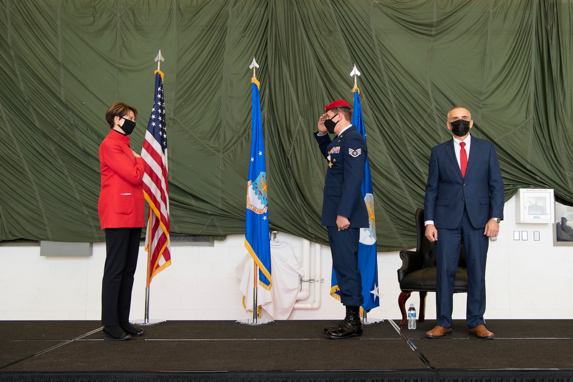 Barbara Barrett, Secretary of the Air Force, presented the medal to Staff Sgt. Alaxey Germanovich, 26th Special Tactics Squadron combat controller, for his actions during a fierce firefight in Nangarhar Province, Afghanistan, April 8, 2017. Germanovich’s efforts were credited with saving over 150 friendly forces and destroying 11 separate fighting positions.