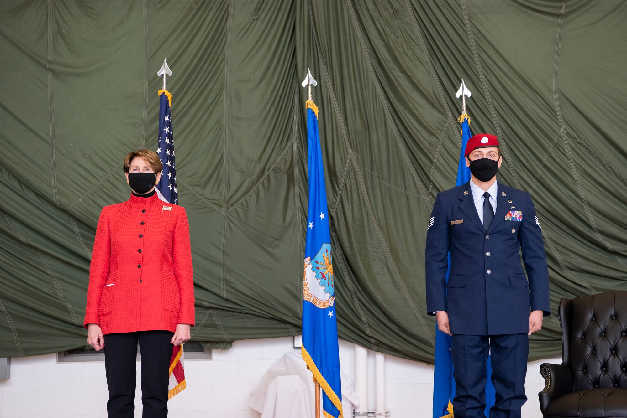 Barbara Barrett, Secretary of the Air Force, presented the medal to Staff Sgt. Alaxey Germanovich, 26th Special Tactics Squadron combat controller, for his actions during a fierce firefight in Nangarhar Province, Afghanistan, April 8, 2017. Germanovich’s efforts were credited with saving over 150 friendly forces and destroying 11 separate fighting positions.